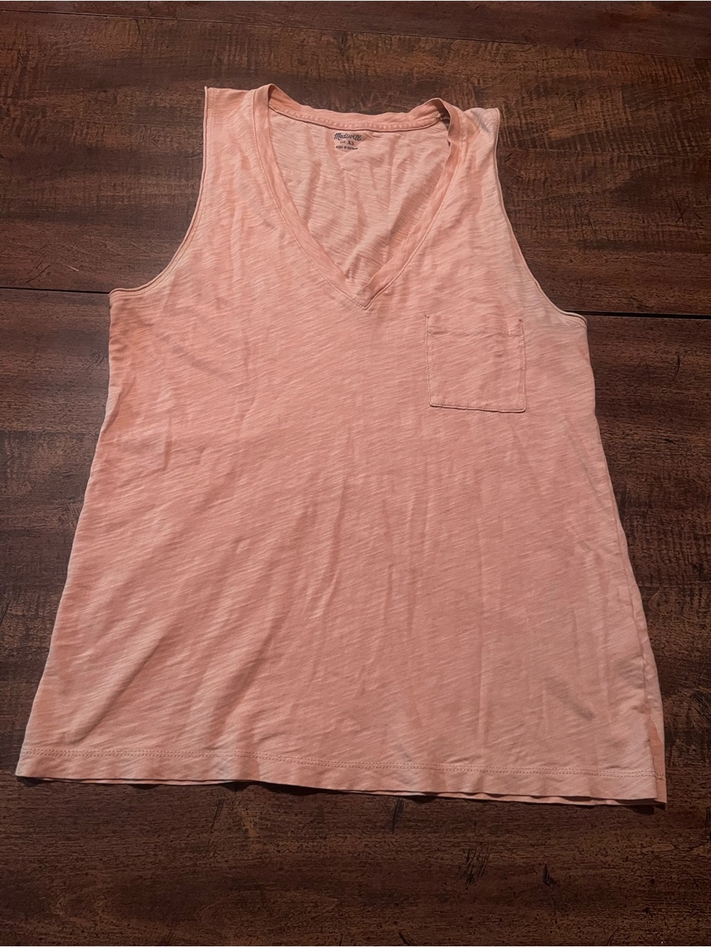 Madewell Coral Cotton V Neck Pocket Wide Strap Tank Top XS Boho Casual Coastal